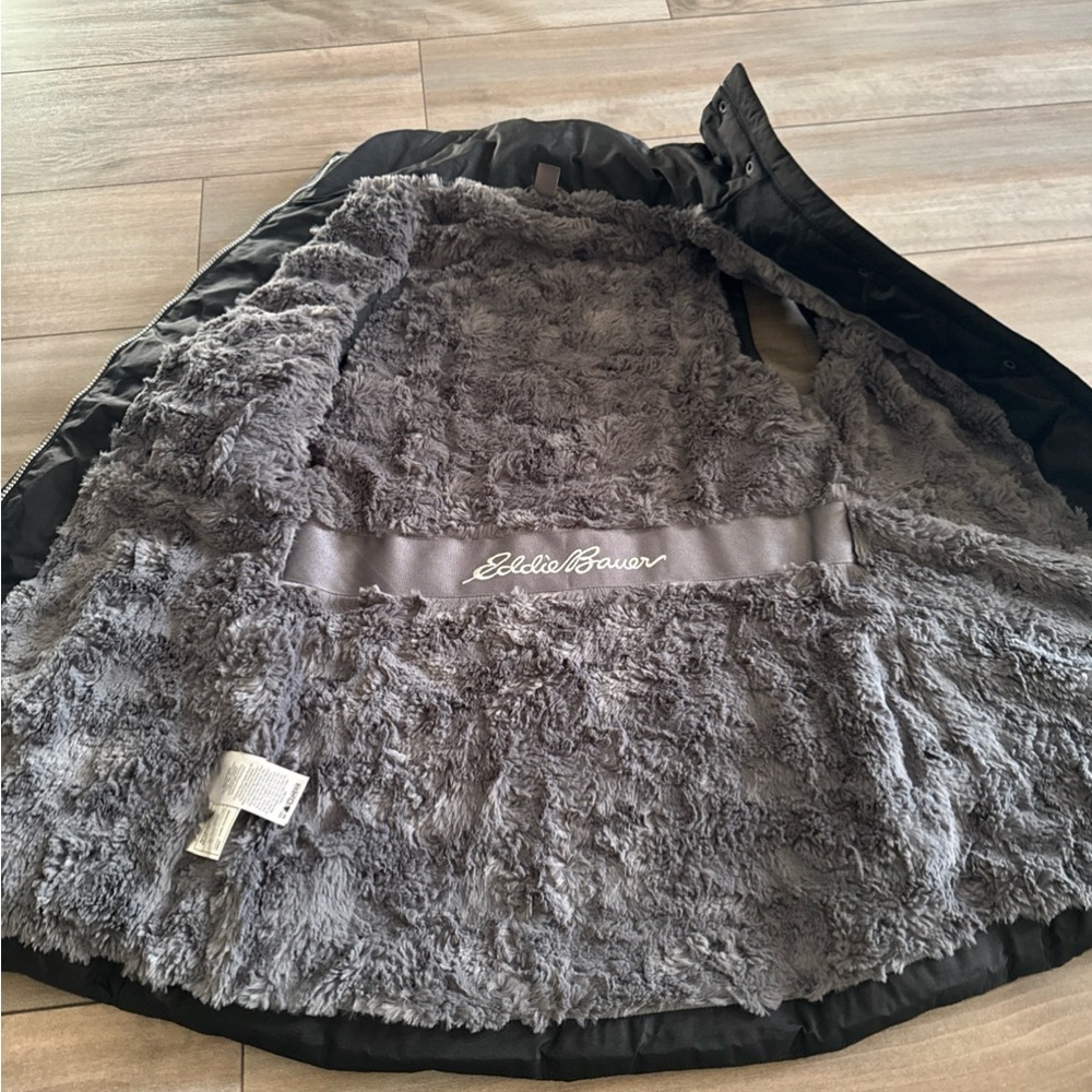 Eddie Bauer Goose Down Vest Black Fur Lined Size M Black Ladies - Picture 2 of 8
